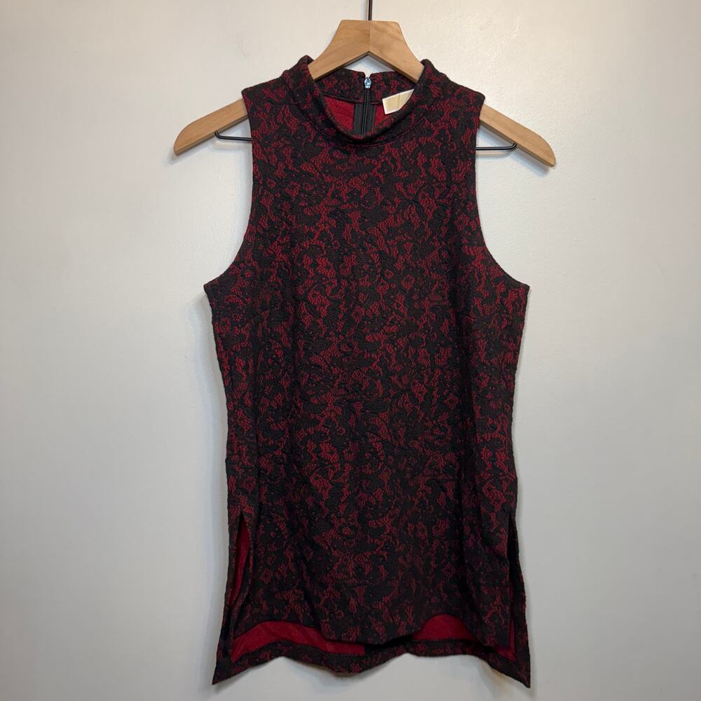 Michael Michael Kors Women's Lace Jacquard Tunic Top Black Red Size Medium